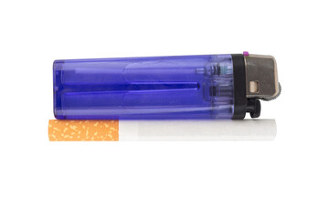 Cigarette and Lighter on White Background Smoking Concept