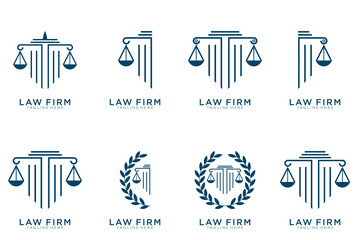 Simple elegant justice logo collection , law firm logo set , blue and white background