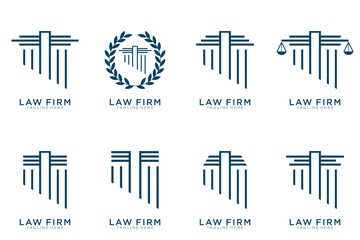 Simple elegant justice logo collection , law firm logo set , blue and white background