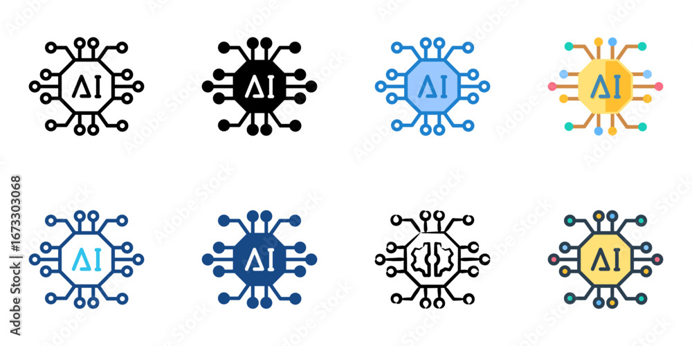 Poster artificial intelligence icon set multiple style collection