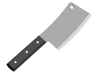 Butcher cleaver knife with black handle isolated on white background illustration