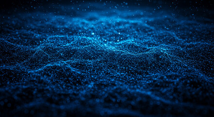 Obraz premium Dynamic abstract blue network of glowing particles creating a futuristic digital data flow.