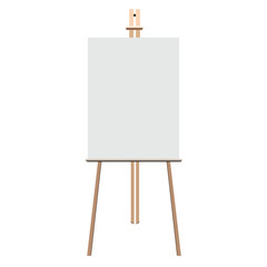 Wooden easel with blank canvas isolated on white background illustration mockup
