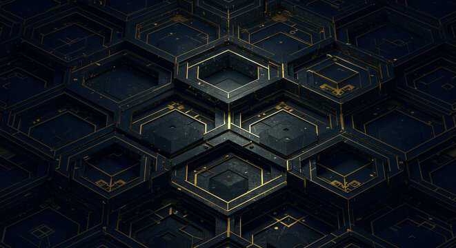 Stunning dark blue and gold geometric pattern with modern, luxurious, and sophisticated appeal