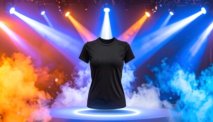 Black shirt mock up display, smoke and flare effect modern
