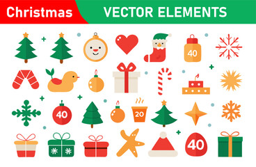 Christmas Vector Elements Collection with Festive Icons and Holiday Decorations