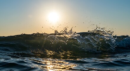Dynamic ocean wave splash with sunlight reflection, high detail water texture, natural marine background perfect for eco, travel, and adventure design themes.