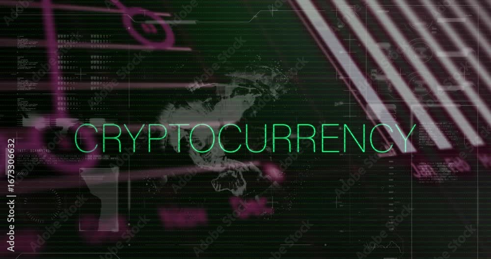 Aufkleber animation of cryptocurrency text, statistics and data processing