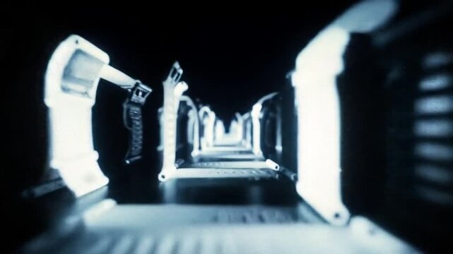 Abstract Tunnel of White Geometric Shapes in Dark Setting