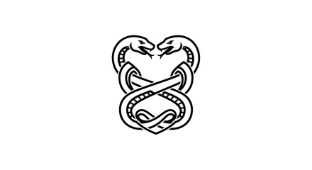 intertwined snakes heart shape logo black line art, symbolic design, tattoo