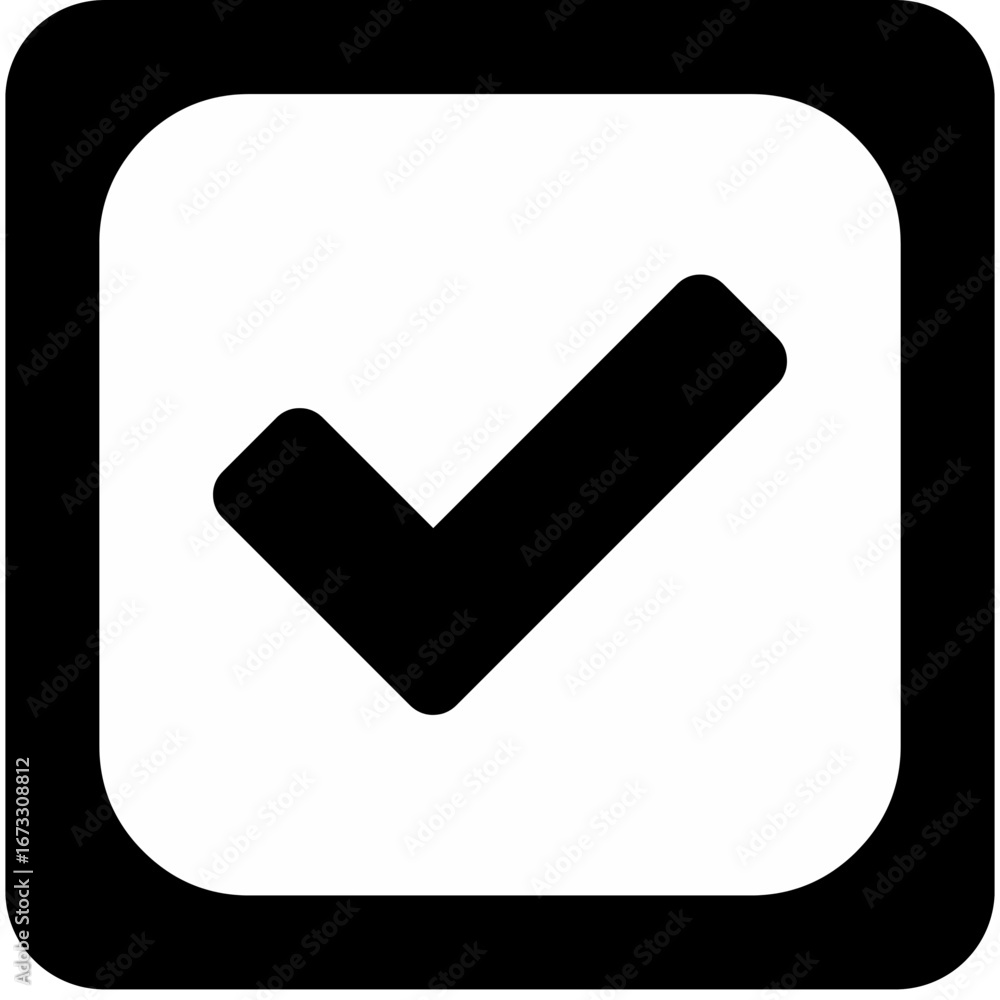Poster check sign in a rounded black square for approved buttons