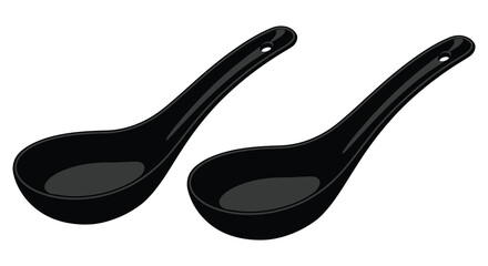 Two black plastic spoons on a white background