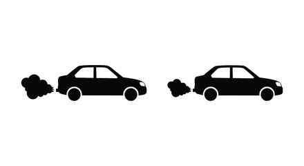 Two cars emitting exhaust fumes in a simple black silhouette style