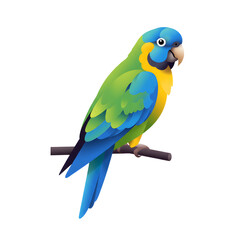 Obraz premium Cartoon macaw illustration perched on a branch, a colorful depiction for educational purposes and general decoration, standing out against a black backdrop