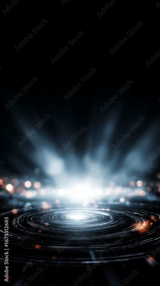 Poster luminous circle on black, a captivating display of light and shadow illuminated.
