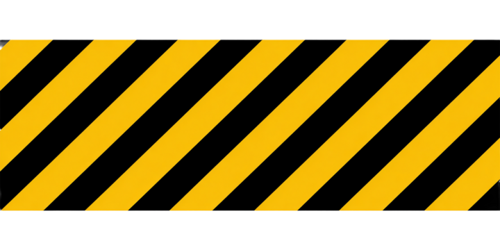 Yellow and black hazard warning stripes isolated on transparent background