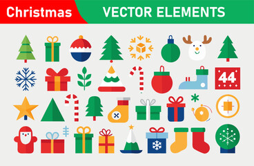 Christmas Vector Elements Collection with Trees Gifts Ornaments and Holiday Icons