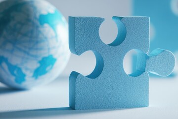 Light-blue puzzle piece next to a light-blue world globe