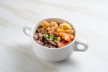Soto Daging. Soto meat is a soupy dish made from beef stock seasoned with various spices. Perfect for recipes, articles or any cooking content.