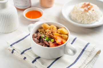 Soto Daging. Soto meat is a soupy dish made from beef stock seasoned with various spices. Perfect for recipes, articles or any cooking content.