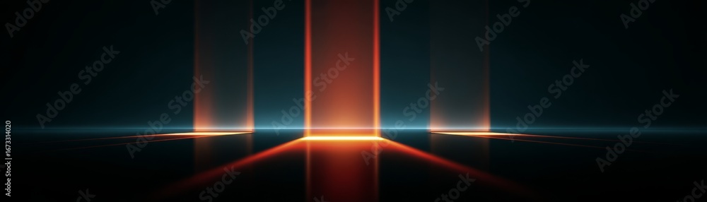 Poster dark room with light emanating from the floor, a captivating display of shadow and illumination.