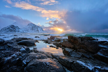 Panoramic Mountain River Valley with Sky and Clouds