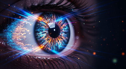  Human eye with a digital circuit overlay