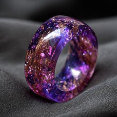 Purple resin ring with gold flakes