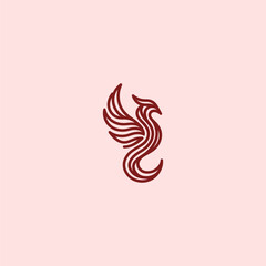 Minimalist phoenix line art abstract logo design. 