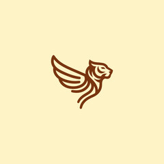 Winged tiger abstract minimalist line art logo. 
