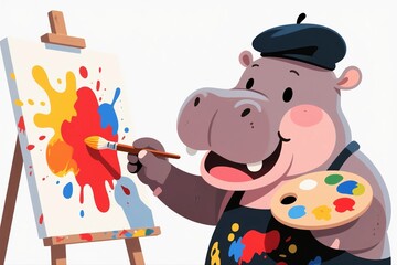 Naklejka premium Hippo Painting on Canvas