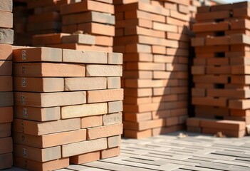 Neatly stacked bricks, ready for construction,   brick stack,  architecture