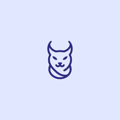 Abstract horned cat minimalist line art logo. 