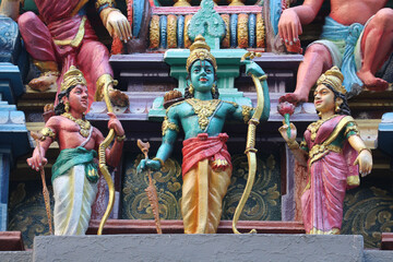 Sculpture of Hindu deity Lord Rama on ornate temple dome, intricate carving, religion of Hinduism