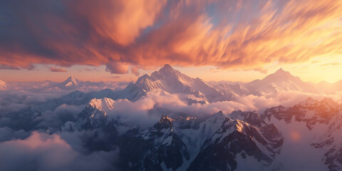 Sunset Over Snow-Capped Mountains