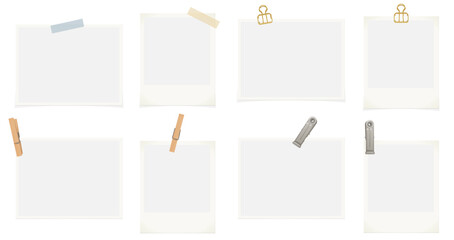 写真を入れて使える、背景透明のプリント写真とポラロイド写真のベクターフォトフレーム