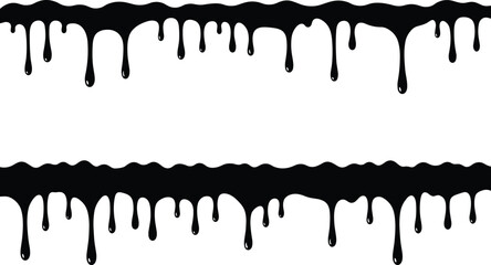 Dripping liquid silhouette, black paint drip, slime border vector, horror slime effect, melting shape, seamless drip design, Halloween decoration element.