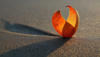 Obraz premium Dried orange seed pod on sand, backlit