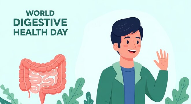 Celebrating world digestive health day with educational awareness and healthy living themes - Powered by Adobe
