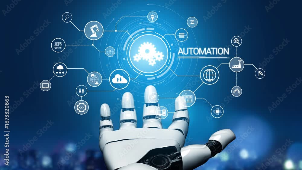 Poster modern automation drives workflow efficiency by connecting systems, people, and data. with intellige