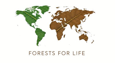 Naklejka premium Eco-friendly earth concept with leaf textured world map and environmental conservation message