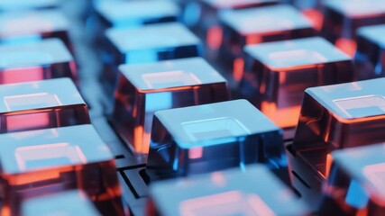 Macro Shot Of Translucent Blue And Red Cuboid Components - Powered by Adobe