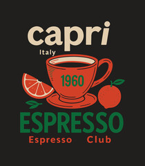 Capri Italy Espresso Club 1960 – Vintage Coffee Graphic T-Shirt