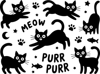 Obraz premium Playful Cat Doodles Vector Bundle