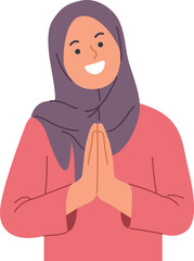Thank You Smiling Woman Wearing Hijab With Hands On Chest Illustration