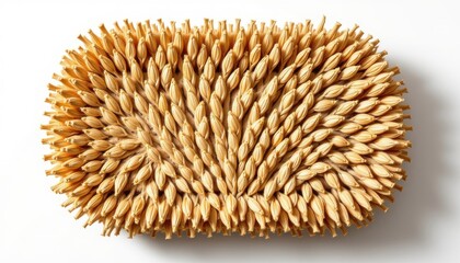 ultra sharp isolated sustainable scrubbing pad, crafted with flax fiber, detailed by rough scrubbing bristles, offering replaceable scrubbing head