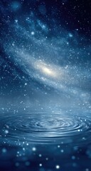 Cosmic ripples on a dark water surface.  Stars and nebulae above