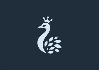A simple minimalist peacock with royal crown silhouette style, symbolizing beauty, pride, and majestic royalty