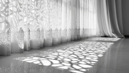 Sunlight patterns through sheer curtains