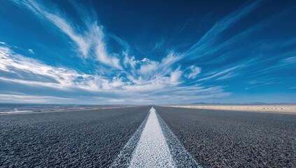Empty highway stretches under a vibrant sky